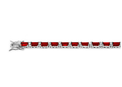 Rhodium Plated CZ Studded Ruby Tennis Bracelet